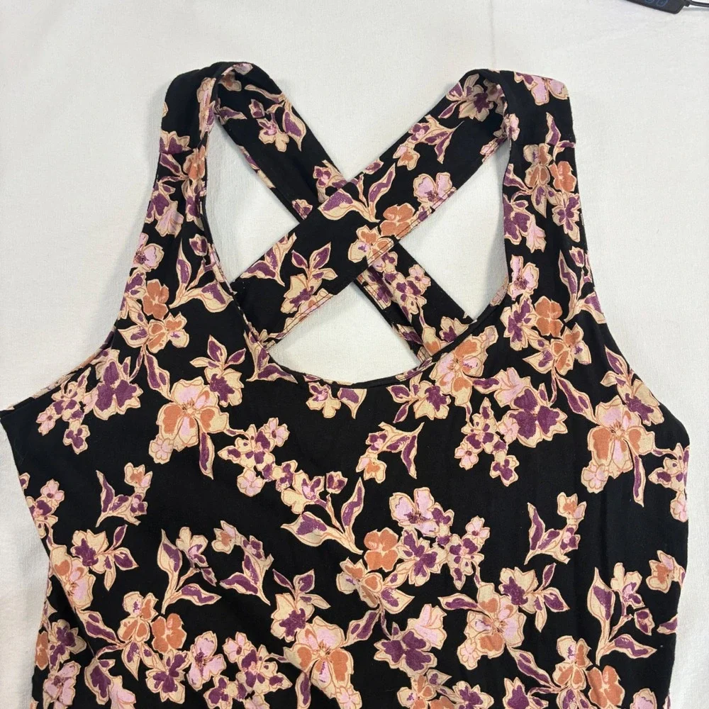 Pact Maxi Dress Organic Cotton Fit Flare Womens XL Black Floral Granola - Picture 9 of 13